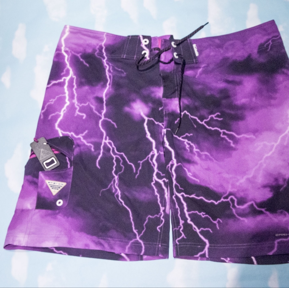Columbia PFG Omni Shield Board Fishing Shorts Size 42 Purple Lightening Swim